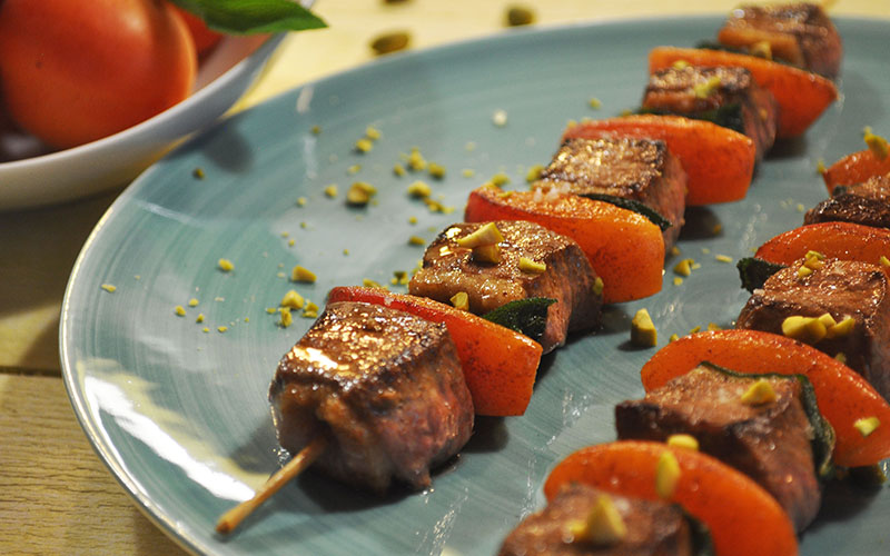 Brochettes de filets de canard et abricots Ernest Soulard