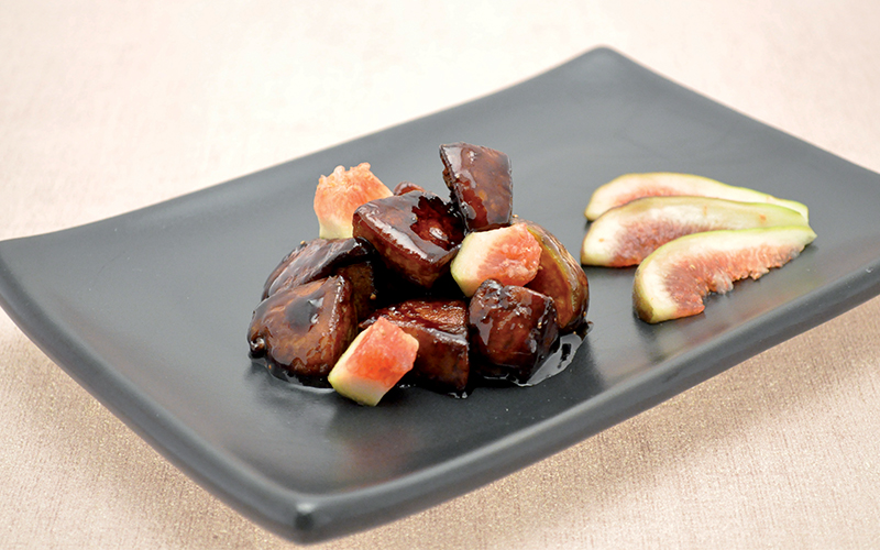 Wok de foie gras de canard figues sauce soja vinaigre balsamique Ernest Soulard